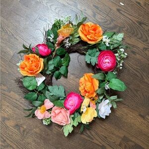 Ashland Floral Wreath with Orange and Pink Accents